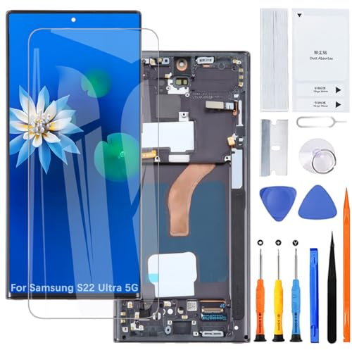 Pantalla para Samsung S22 Ultra TFT negro con marco | Sin huellas digitales,Kit de herramientas de uso，TFT LCD，pantalla HD，pantalla de reemplazo，para modelos:S908B S908B/DS