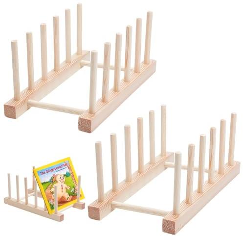 UNICRAFTALE 2 Sets Wooden Bookshelf 5-Tier Toddler Book Display Shelves Mini Natural Wood Color Book Display Stand Holder for Magazines Rooms Nursery Home Office Classroom 24x13x10.6cm