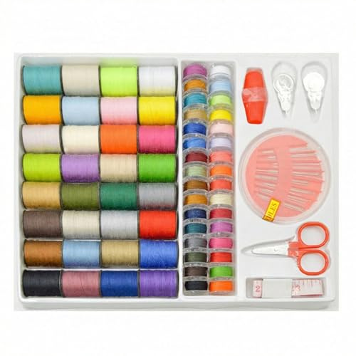 64-Color Sewing Thread Set with Needles, Tape Measure, Thimble & Threader,Spool Polyester Thread Kit DIY Embroidery Thread Assortment Polyester Sewing Threads Sewing Bobbins Travel Kit for Sewing Mach