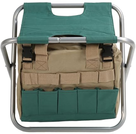 Rjrjc Sgabello pieghevole resistente borsa multifunzionale kit di attrezzi pieghevole da giardinaggio sgabello portatile zaino portaoggetti sedia per giardinieri appassionati di (Argento)