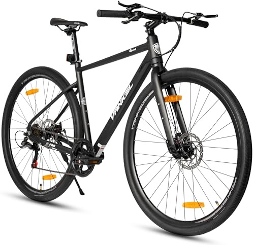 700C Trekkingrad Schwarz, Shimano 7-Gang, 700×40C Reifen, 42 cm Alurahmen, Scheibenbremsen, Citybike Damen Herren, Schwarz