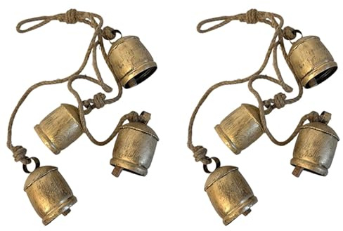 Mucshim 8 campanas de vaca en cuerda, grandes campanas rústicas vintage para colgar en la pared