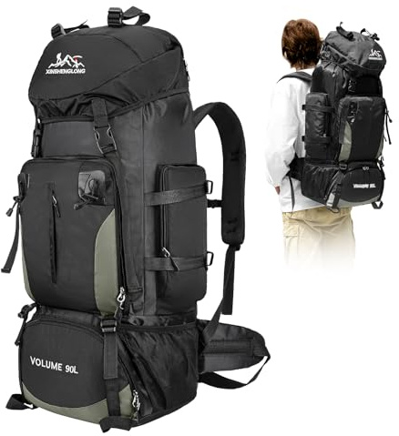 Axrye 90L wasserdichte Wanderrucksack für Männer, Rucksäcke mit großer Kapazität mit Mehrkompartiment, leichten und atmungsaktiven Rucksäcken für Camping im Freien, Trekking
