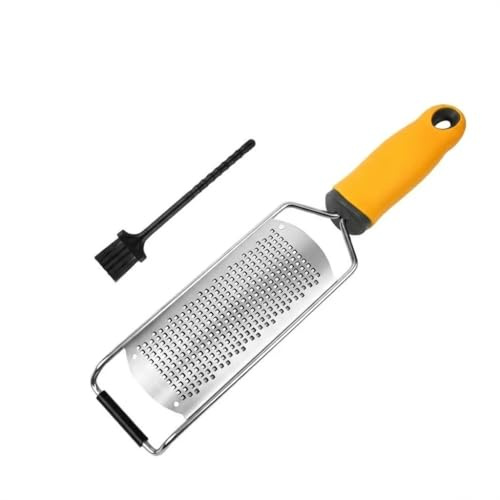 Fonowx Stainless Steel Grater Cheese Lemon Handheld Shredder with Etched Non Slip Handle and Guard Suitable for Cooking, Yellow, S with Brush & Box