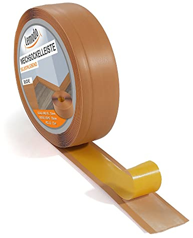 Sockelleiste LEMODO - 50 x 15 mm (Länge: 25 m, Farbe: Buche) - Fußleisten zuschneidbar – Weichsockelleiste selbstklebend aus PVC – Abschlussleiste Küchenarbeitsplatte, Bad, Arbeitsplatte etc.
