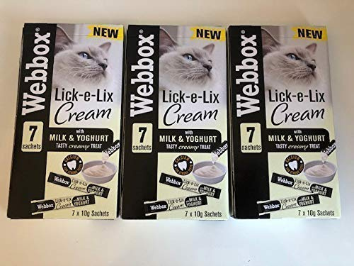 Webbox Lick-e-Lix Cream with Milk and Yoghurt 7 x 10g Sachets (Pack of 3)