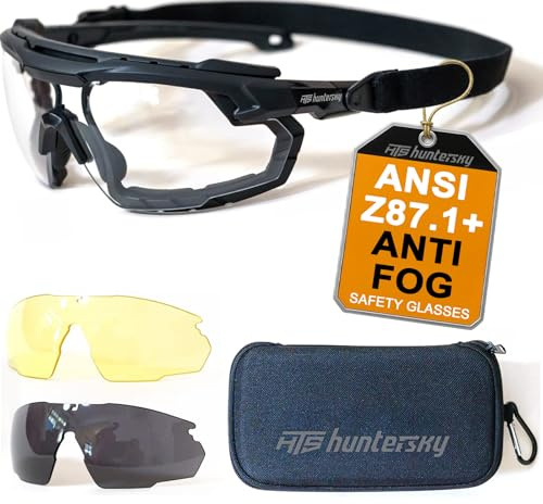 HTS HUNTERSKY S57 3 Color Lens Ballistic Tactical Shooting Glasses ANSI Z87+ UV400 Anti-Fog Eyewear for Airsoft Range Security and Outdoor Sports, for Men and Women