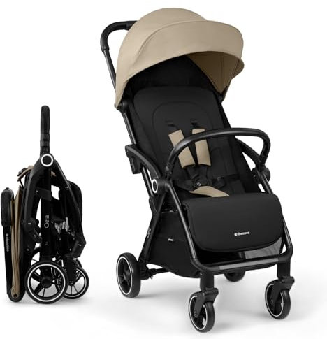 KikkaBoo Ciela Passeggino Leggero fino a 22 kg – Piegatura Automatica, Schienale Reclinabile, da Viaggio, Misura Bagaglio a Mano, Beige