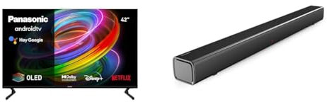 Panasonic TX-42MZ700B, 42 Inch 4K Ultra HD OLED Smart 2023 Android TV and Dolby Vision SC-HTB100 Slim Soundbar for Dynamic Sound with Bluetooth, USB, HDMI and AUX- in Connectivity
