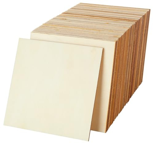 GBACHOOSE 50 Pcs Unfinished Blank Wood Pieces, 15cm/6in Square Wood Slices, Natural Wooden Cutouts for DIY, Crafts, Carving, Painting, Decoration
