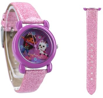 My sweety pop - Montre analogique Apprentissage Heure pour Enfant Gabby's Dollhouse Rose Paillette - Ecole - Maternelle - Garderie - Vacances - Idée Cadeau