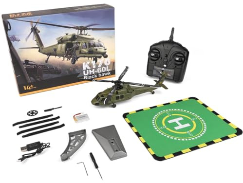 ExploTex RC-Helikoptermodell,Wltoys K170 Black-Hawk UH-60L 170 Größe 4CHHelikopter ohne Flybar mit Einstellbarem Gashebel Links Und Rechts (RTF-Version)