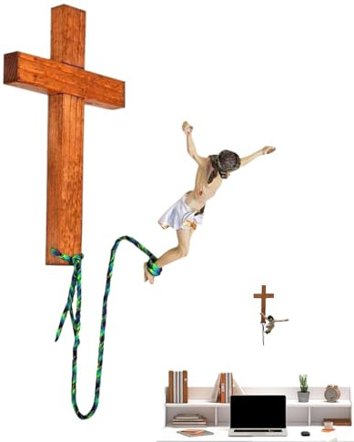 Husoiuy Bungee-Jumping-Jesus-väggkors | Träkrucifix-väggdekoration | Jesus-Kristus-figur av konstharts | påskkorsdekoration väggdekoration – krubbhantverk för inomhus vid påsk