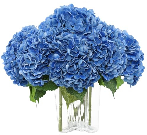 LEUCHTAMOR 3 ramos de hortensias artificiales de seda azul real para decoración del hogar, bodas y fiestas, ramo de novia (azul rey)