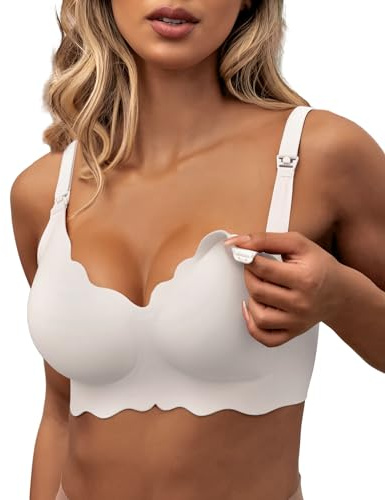 As Fairy Still-BHS zum Stillen, Kabelloser Nahtloser Schwangerschafts-BH Ultra Komfort Schwangerschafts Schlaf Bralette für Frauen (Weiß-doppel Vorderwelle M)