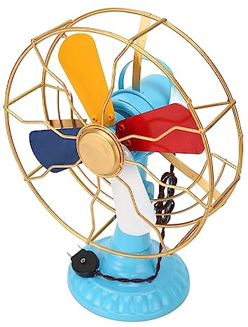 Pssopp Ventilador de Mesa Vintage, Adorno de Ventilador de Metal Antiguo de Estilo Clásico y Vintage con Cuchillas Rotativas y Base de Metal para la Sala de Estar de Escritorio