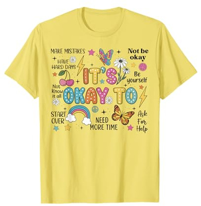 Kids Yellow Mental Health Funny It's Ok to Women Boy Girls T-Shirt