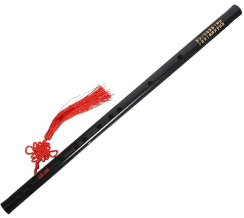 BESPORTBLE Flauta de Bambú Negra Tradicional Superficie Lisa Portátil y Ligera, con Material Sintético y Borlas Delicadas para Principiantes y Adultos para Música Folclórica