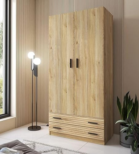 Meyvaser.com Ecommerce Company Armadio a 2 ante con 2 cassetti, con barra sospesa, colore Mauvella-strisce, 208 x 100 x 51,6 cm
