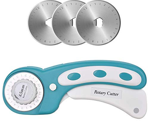 DealKits Rollschneider Set, 45 mm Edelstahl Stoffschneider mit Schutzmechanismus, Profi Rollmesser mit 3 x Ersatzklingen, Rundklingen Cutter für Abstepp-, Stoff-, Leder-, Näharbeiten & Mehr