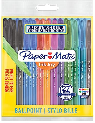 Paper Mate InkJoy 100ST Stylos à bille, pointe moyenne (1,0 mm), 27 stylos de 10 couleurs différentes