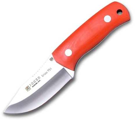 Joker Cuchillo desollador Erizo TS1 CN81, Hoja de 7,5 cm, Mango Canvas Micarta Naranja, Funda de Cuero Negro, Herramienta de Pesca, Caza, Camping y Senderismo