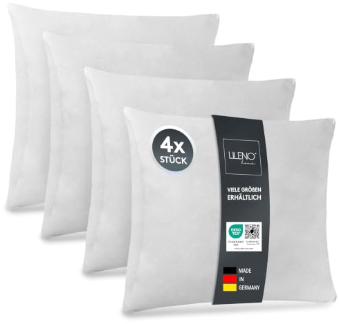 LILENO HOME Set di 4 riempimento cuscino 45x55 cm - Cuscino interno lavabile a 40°C adatto per allergici - Cuscino in poliestere come cuscino per divano, cuscino per la testa | Cuscino decorativo, morbido cuscino da divano e cuscino per dormire, prodotto in Germania, set di cuscini con certificazione