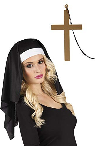 Marco Porta Nonnenset Kostümzubehör Nonne Fasching Karneval (Haube schwarz)