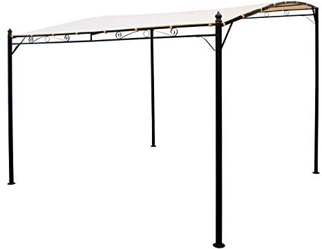 DEGAMO Anbaupavillon Terrassenpavillon Mantova-XL 300 x 300 cm, Stahlgestell schwarz, Dachplane wasserdicht ecrufarben