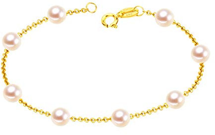 Beydodo Damen Fuss Kette Gold 750 18K, Fußkette mit 4MM Perlen Barfuß Strand Kette Gold 24CM