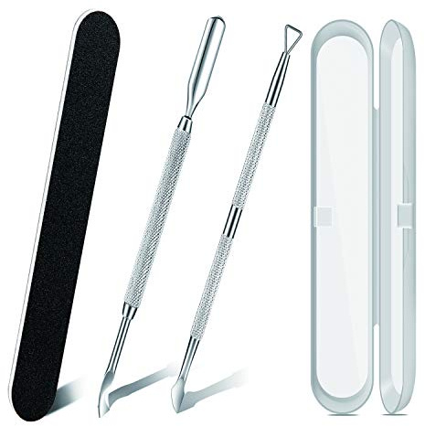 Premium Cuticle Pusher and Gel Polish Remover Set with Nail Files, Professional Grade Stainless Steel Cuticle Remover, Durable Pedicure Manicure Tools Nail Care Kit for Fingernails Toenails Silver