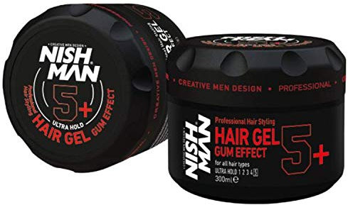 NISHMAN Hair Styling Gel 5+ Gum Effect 300ml – Ultra Strong Hold Hair Gel with Long-Lasting Shine and Defined Style for Men