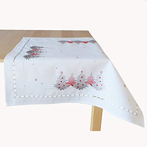 Raebel OHG Tischwäsche Stickerei Weihnachtsbäume Weihnachten Winter (85 x 85 cm, Weiß)