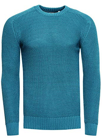 R-Neal Strickpullover Herren Basic Business Rundhalspullover Crew Neck Langarm Strick Pulli Rundhals-Ausschnitt für Männer 383, Farbe:Petrol, Größe:XL