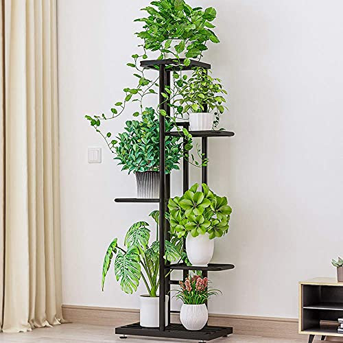 IBEQUEM 5 Tier Metal Plant Stand, Multiple Flower Pot Holder Shelves, Planter Rack Storage Organizer Display for Indoor Outdoor Balcony Garden (Dark Gray)