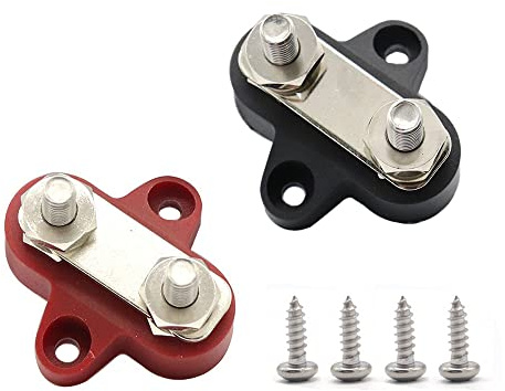 CENPEK Set di morsettiere per la distribuzione dell'alimentazione a Batteria [M8 Dual Studs w/Bus Bar] [Max 48V DC 80 Amp] Palo di Giunzione con Isolamento Positivo/Massa per Auto Nautica RV Barca