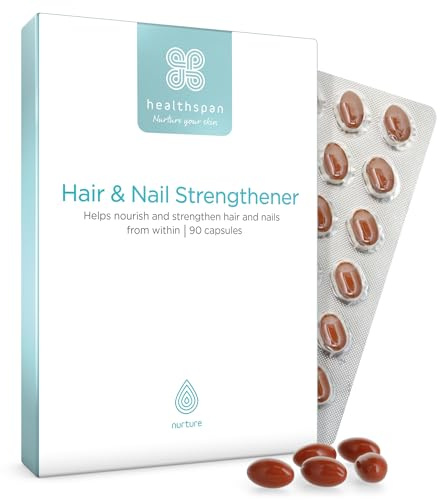Healthspan Haar- & Nagelstärker | Glänzendes Haar und starke, gesund aussehende Nägel | 18 ausgewogene Mikronährstoffe | OptiMSM & Vitamin-B-Komplex | Vegetarisch | 90 Kapseln