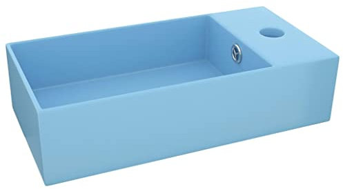 vidaXL Lavabo de Salle de Bain avec Trop-plein Vasque à Poser de Toilette Lave-mains de Cuisine Salle Cosmétique Maison Céramique Bleu Clair