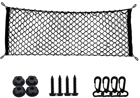Kofferraum Netz Auto Gepäcknetz 110 x 40cm Kofferraum Netz Organizer für Auto SUV, Elastisch Nylon Kofferraumnetz Schutznetz mit 4 Haken,