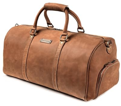DRAKENSBERG Weekender 'Finn' (54cm) Leder Reisetasche mit Schuhfach, Damen, Herren, ideale Sporttasche | 40L, Cognac-Braun, DR00320