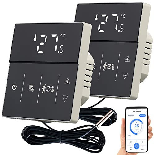revolt Heizung Raumthermostat: 2er-Set WLAN-Fußbodenheizung-Thermostate mit App, schwarz (Raumthermostat WiFi 230V, WLAN-Steuerungen Fußbodenheizung, Infrarotheizung)