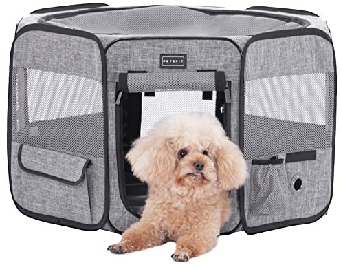 Petsfit Welpenauslauf faltbar Welpenlaufstall Tierlaufstall Pop-Up Design für Hunde Hasen Katzen, Verdickter Stahlträger Freilaufgehege Abschließbarer Reißverschluss mit Aufbewahrungstasche