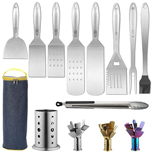 Berglander Griglia Barbecue Set 10 pezzi, BBQ accessori barbecue kit, Manico in acciaio inossidabile, nessuna fusione non si stacca e resistente al calore