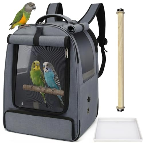ALLSOPETS Zaino per Uccelli per Pappagalli e Piccoli Animali – Borsa Traspirante con Posatoio Regolabile e Vassoio Rimovibile, Ideale per Viaggi e attività all’Aperto (Grigio Antracite)