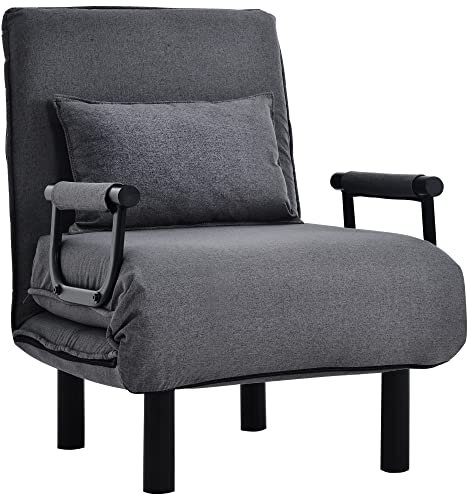 kubeier Schlafsessel 3 in 1, Schlafsofa mit Bettfunktion, Klappsessel mit 6 stufig Verstellbarer Rückenlehne&Abnehmbarem Kissen&Armlehnen, Bodenstuhlsofa gepolstert, Liegesessel Haus & Büro,Grey