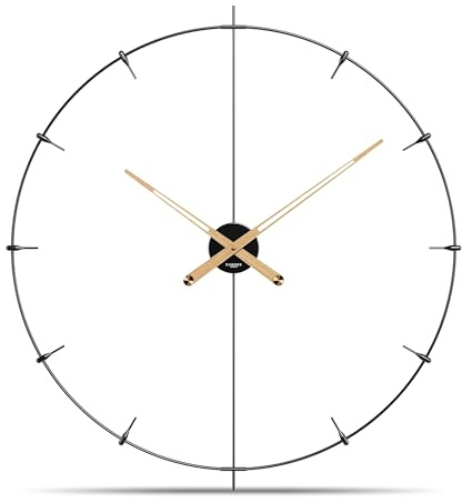 Cander Berlin Leander XXL Vintage-Wanduhr lautlos 60 cm Holzzeiger ohne Tickgeräusche groß modern schwarz Wohnzimmer Küche Metall Glasfaser