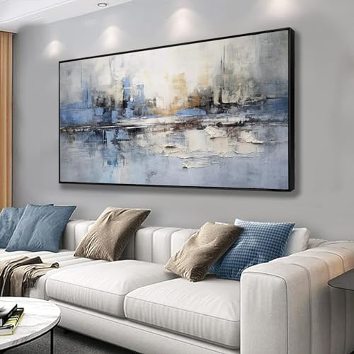 Abstract Wall Art Blue and White Reflection Large Size Framed Artwork Wall Decor Canvas Painting Stretched Canvas Wooden for Living Room Bedroom Office Home Decor Frame ready for hanging 30x60
