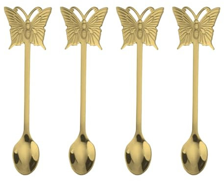 BESTonZON 4PCS Stainless Steel Long Handle Spoons Elegant Pattern Multi-use Salad Dessert Stirring Spoons Easy to Clean Practical for Home Office Restaurant Gift Suitable