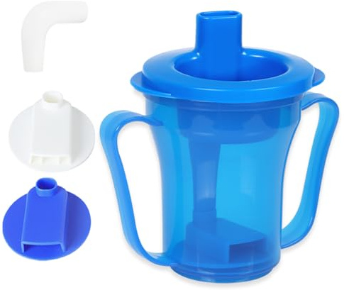 Ehucon dysphagia regulating drinking cup for elderly with difficulty swallowing,with 5cc and 10cc sip cup,assistive devices liquids only,No thickener is Used (Blue-Lid+Body,Pack of 1)