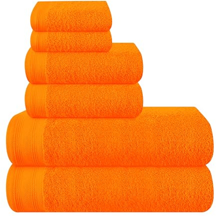 MALLONI HOME Ultra Soft Set di 6 asciugamani in cotone, contiene 2 teli da bagno oversize 70 x 140 cm, 2 asciugamani da 40 x 60 cm e 2 letti da 30 x 30 cm, arancione